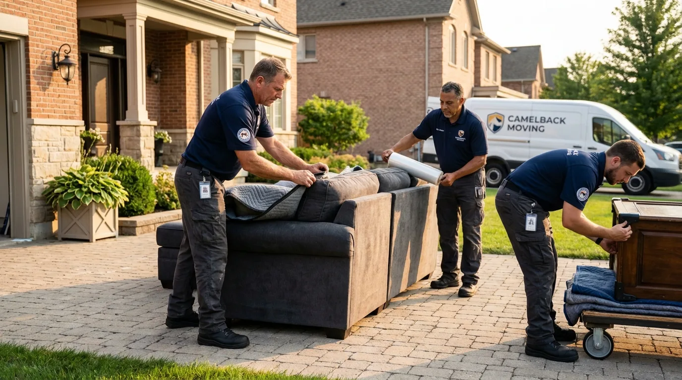Large estate moving crew wrapping furniture in Fair Lawn, NJ